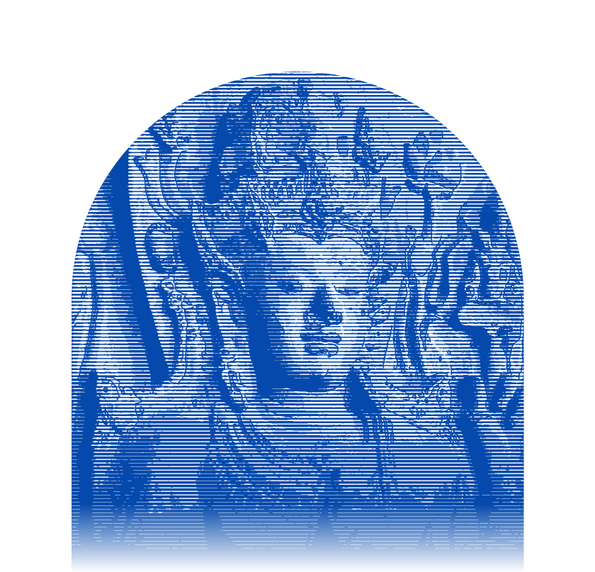 Arca Harihara, perwujudan Raden Wijaya, raja pertama Majapahit, digambar ulang bergaya gravir. Diolah dari foto karya Gunawan Kartapranata, CC BY-SA 3.0.